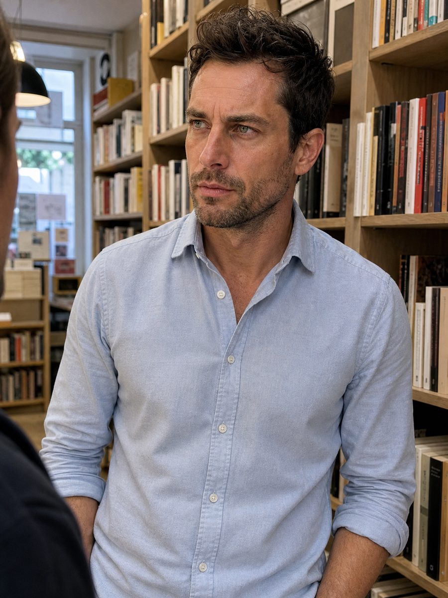 Kian Ashworth in a bookshop